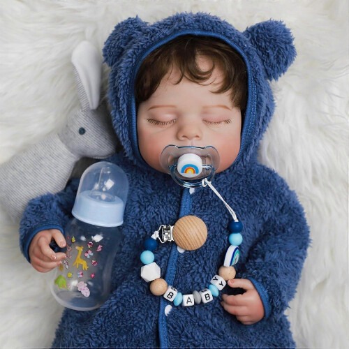 Blue Reborn Baby Doll Accessory Set Rainbow Pacifier Clips Magnetic Pacifiers Bottles 1