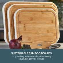 Cooks Professional 3 Piece Bamboo Chopping Board Set with Stand | White Edging