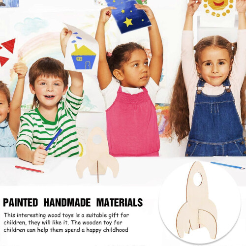 5 stk. umalte rakettleker i tre for DIY-montering og maling 2