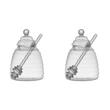 2Set Honigbehälter Aus Borosilikatglas mit Wabenstruktur, mit Schöpflöffel und Deckel, Honigflasche für Zuhause, Party, L