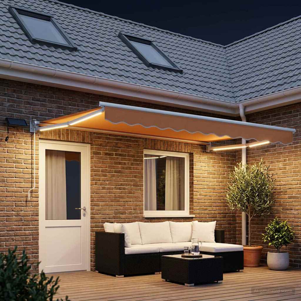 Vidaxl Manual Retractable Awning With Leds Sand