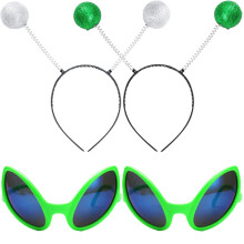 Verkleidung Kostüm Alien Weltraumwesen UFO Set Brille Stirnband Grün 2 Stk — kostüm alien, kostüm ufo, grüne accessoires