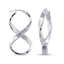 Jewelco London Rhodium Coated Sterling Silver Greek Key fig. of eight Hoop Earrings - Ladies - AER030