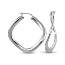 Jewelco London Sterling Silver Flat Square Curved Hoop Earrings - AER021