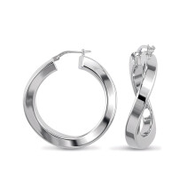 Jewelco London Sterling Silver Square Tube Curved Hoop Earrings - AER024