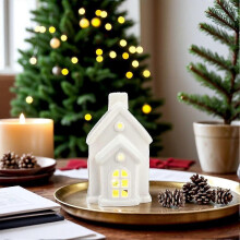 (One size, B) Ceramic White Christmas Village Houses Light Up LED Lighted- H4Z3