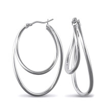 Jewelco London Sterling Silver formed Hoop Earrings - Ladies - AER029