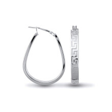 Jewelco London Sterling Silver Greek Key formed Hoop Earrings - Ladies - AER020