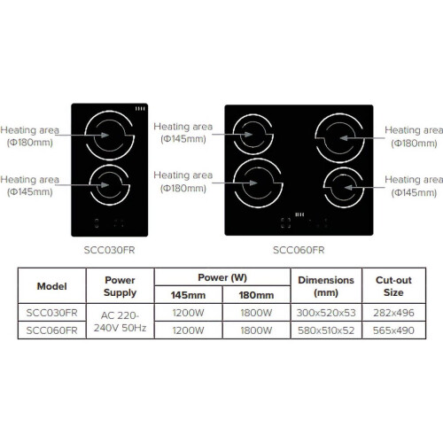 CDA CDA SCC060FR 4 Zone 58cm 4 Burners Ceramic Hob Black 2
