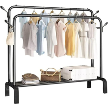 Heavy Duty Clothes Rail - Sturdy Black Metal Rack with Double Hanging Rods, Shoe