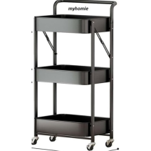 3-Tier Foldable Beauty Trolley Cart on Wheels - Heavy Duty Metal Storage Organiz
