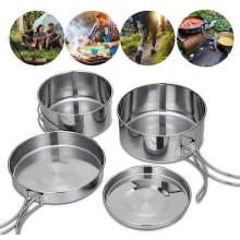 Stainless Steel Camping Cookware Cooking Pot Set for Outdoor Hiking Pan Picnic