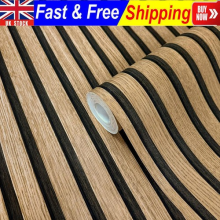 Modern 3D Wooden Slat Panelling Wallpaper Wood Panel Faux Effect Stripes Feature