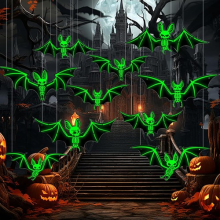 10Pcs Glow in The Dark 3D Bats Indoor Outdoor Hanging Ornaments Halloween Decor