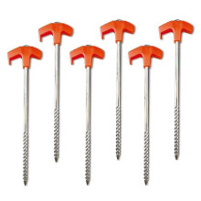 8 Inches Screw in Tent Stakes with Oranges Head Sturdy Ergonomic Handle Tent Nail for Hiking Camping-6 Pcs-20cm