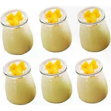 Robusti vasetti di vetro per yogurt, confezione da 6, adatti all'uso in forno, microonde e lavastoviglie.