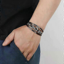 Leren herenarmband, 20,5 cm lang, duurzaam leer met gesp.
