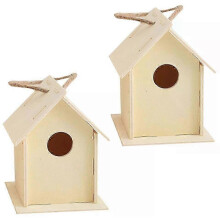 Houten vogelhuisje doe-het-zelf set, onafgewerkt, knutselproject voor huis- en tuindecoratie (2 stuks)