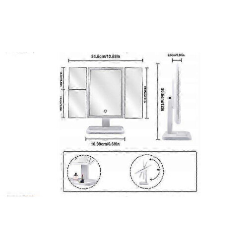 Καθρέφτης μακιγιάζ, 350x310mm, 3 χρωμάτων, ελαφρύς, μεγέθυνση 2x3x, περιστροφή 180 μοιρών 1