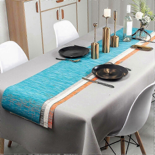 Table Runner Bamboo Texture Heat Insulation PVC Wedding Party Dining Table Runner for Bar--DarkGray 1