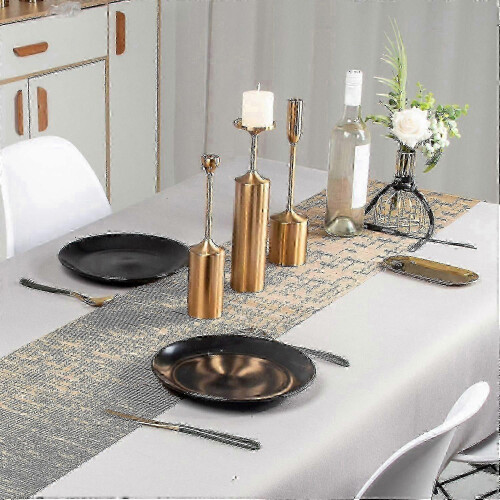 Table Runner Bamboo Texture Heat Insulation PVC Wedding Party Dining Table Runner for Bar--DarkGray 2