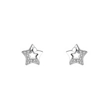 Efficient Five-Point Star Micro-Inlaid Zircon Earrings, S925 Sterling Silver Small Simple Hollow-Out Versatile Sweet Earrings for