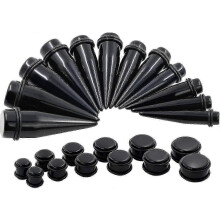 Conjunto de 24 peças para alargamento de orelha, plugs cônicos de acrílico de 00G a 20mm, 12 pares, hipoalergênicos, pretos.
