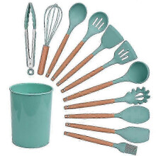 Conjunto de utensílios de cozinha com 12 peças - Utensílios de silicone - Resistentes ao calor - Verde