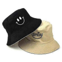 Cappello a secchiello in cotone double-face con ricamo - Unisex, ideale per la spiaggia e la pesca