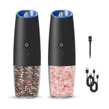 Kit de moulin à sel et poivre électrique rechargeable, broyeur à gravité automatique, mouture grossière réglable - Noir, 2 pièces