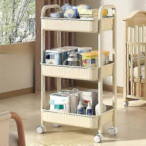 Three-layer Plastic Trolley with Wheels, Spacious Space, a Great Choice for Storing Multiple Items 1
