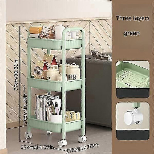 Three-layer Plastic Trolley with Wheels, Spacious Space, a Great Choice for Storing Multiple Items 2