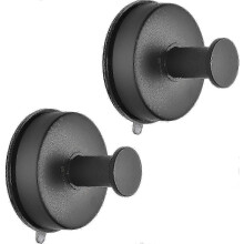 Crochet Ă ventouse - Lot de 2 crochets porte-serviettes en acier inoxydable noir pour cuisine, salle de bain et douche