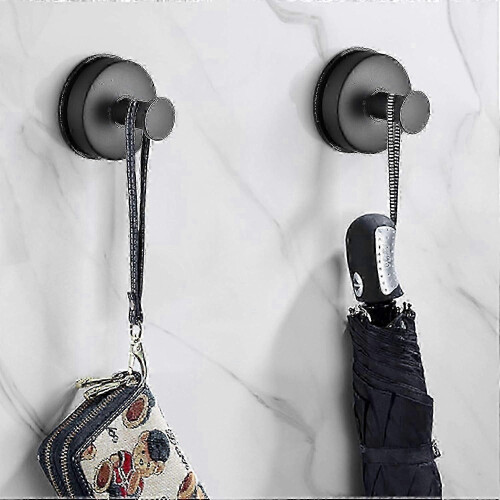 Suction Cup Hook - 2 Pack Black Stainless Steel Towel Hook for Kitchen Bathroom Shower 1