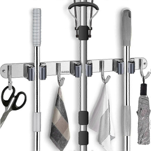 Mop and Broom Storage Rack, 3-tier 4-hook, Waterproof and Rustproof, Suitable for Multiple Scenarios
