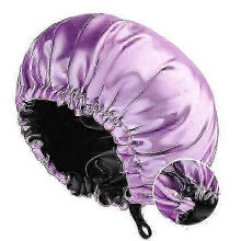 Reliable Women's Cap Double Layer Satin Nightcap Beauty and Hairdressing Adjustable Buttons Cap--Blue