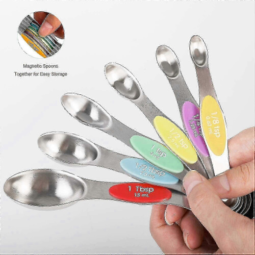 Magnetic Measuring Spoons Kit Stainless Steel Stackable Double Ended Teaspoons Gift 2