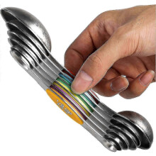 Ensemble de cuillères doseuses magnétiques empilables en acier inoxydable à double extrémité - Cadeau