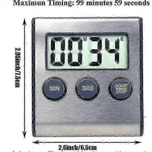 Durable Kitchen Timer, Digital Kitchen Timer Magnetic Countdown Timer with Loud Alarm Stainless Steel Timer for Kitchen Cooking 1