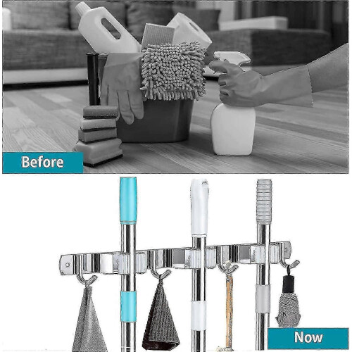Mop and Broom Storage Rack, 3-tier 4-hook, Waterproof and Rustproof, Suitable for Multiple Scenarios 2