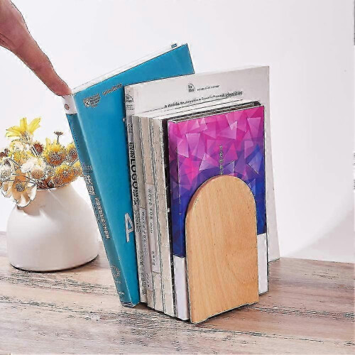 Sturdy Wooden Bookends, 4-Pack, L-Shaped, Space-Saving, Stable and Practical 2
