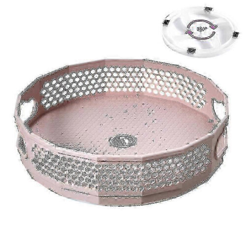360 Rotatable Plastic Kitchen Storage Rack for Seasoning Pots - 30x10cm Pink