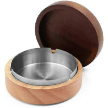 Cendrier coupe-vent pour cannabis avec couvercle - Grand, cendrier en bois (1 pièce, couleur marron)