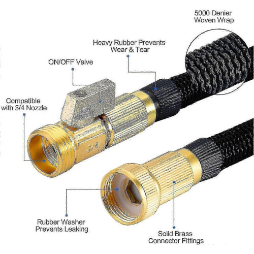 Garden Hose 50ft 15m Strongest Pipe with 9 Function Spray Gun Solid Brass Coupler Retracted Length 17ft(50ft) 2