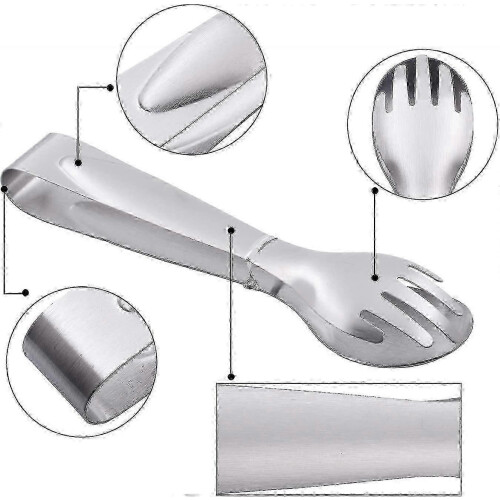 Conjunto de 4 pinças para servir salada em aço inoxidável de 20 cm (8 polegadas) com garfo e colher integrados.
