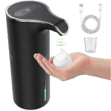 Dispensador de sabonete automático preto, recarregável, sem toque, para sabonete líquido em espuma, ideal para banheiro.