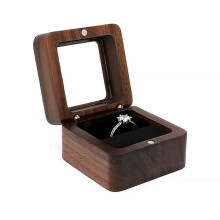 Boîte à bague carrée vintage en bois pour boucles d'oreilles de mariage - H