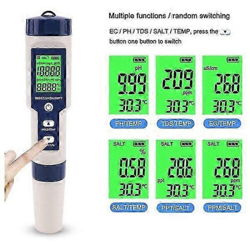 Salinity PH Temperature EC TDS Meter, High Precision, Suitable for Multiple Fields Such As Swimming Pools 2