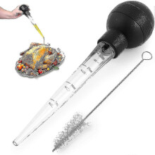 Compatible with Cooking &Basting Turkey Baster with Cleaning Brush - Food Grade Syringe Baster with Detachable Round Bulb - Ideal
