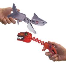 (Grey) Dinosaur Shark Picker Retractable Spring Mechanical Hand Claw Toy Creative Stress Relief Prank Gif